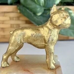 Vintage 2.3” French Bulldog Boston Terrier Gold-Finish Cast Metal Figurine Male